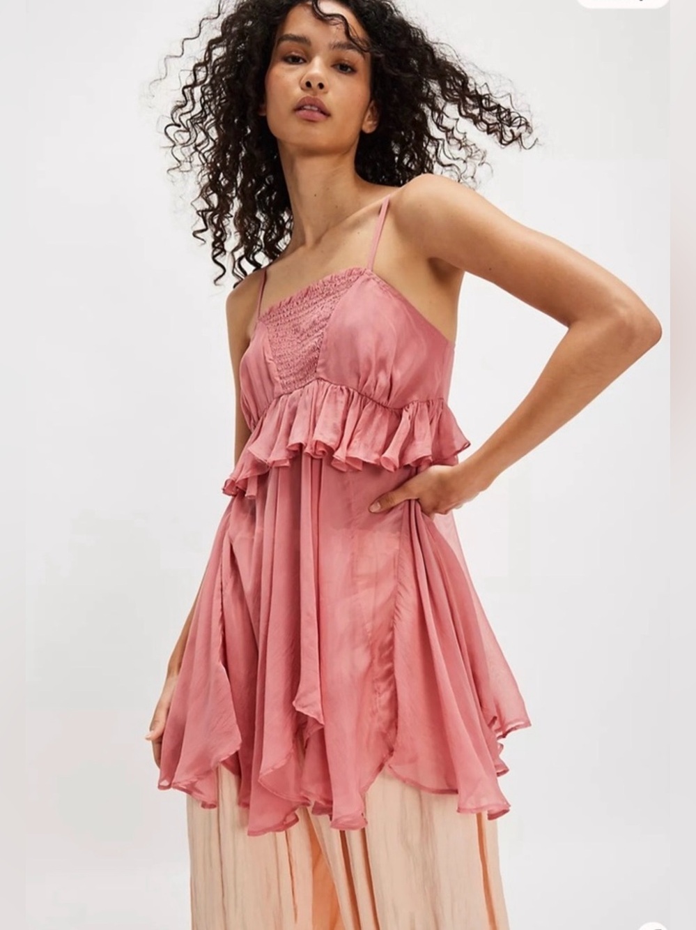 NWOT Free People Freya Frill Ruffles Femme Light Airy Tunic Top, L